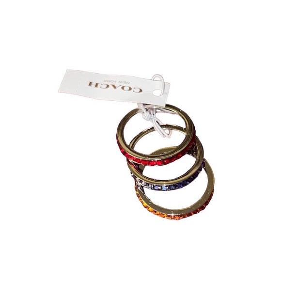Coach Rainbow Ring Set Stackable Swarovski Crystals 90905 Size 8 NWT $95 - Picture 2 of 4